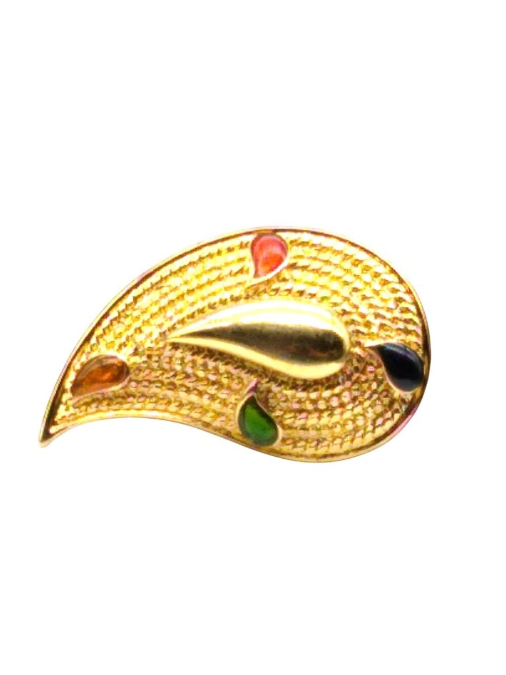 Vintage Avon Paisley Brooch in Gold Tone with Colorful Enamel Dots